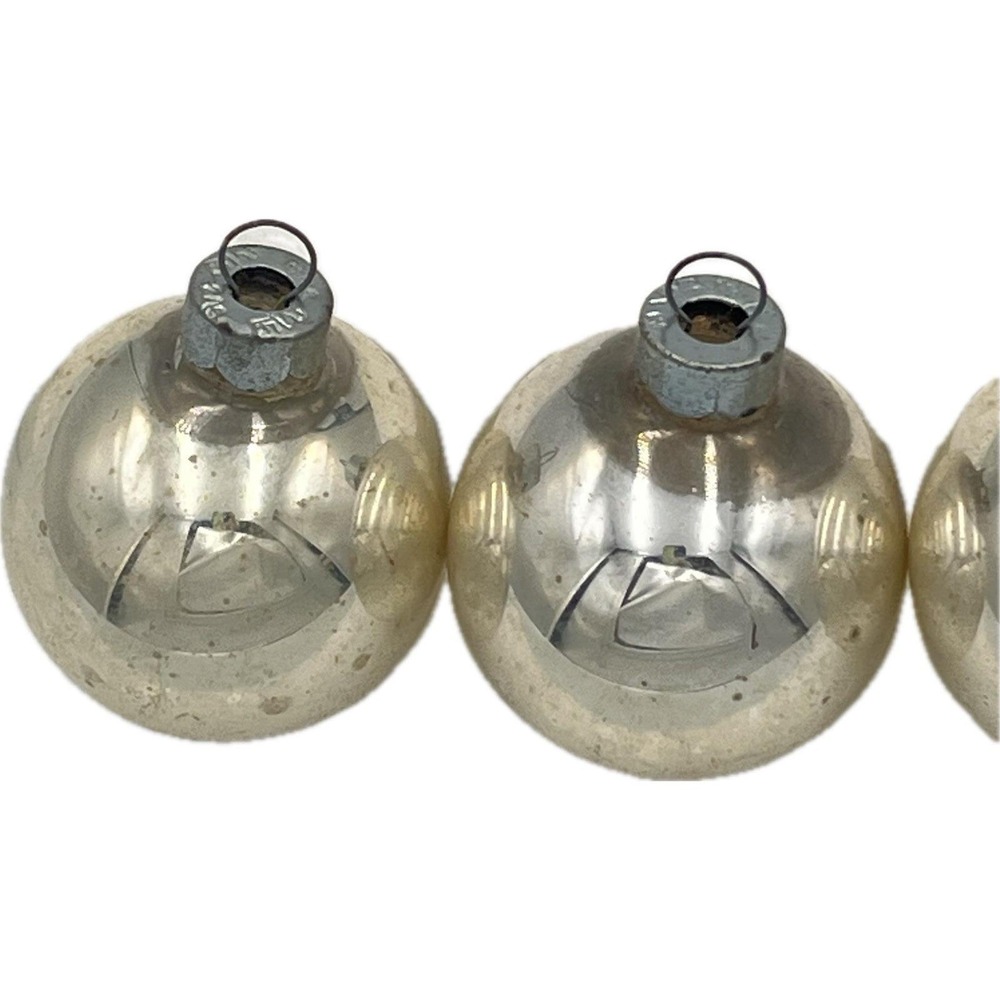 Vintage Set of 6 Silver Mercury Glass Christmas Ornaments USA 2/15 Stamped Cap - Picture 3 of 6